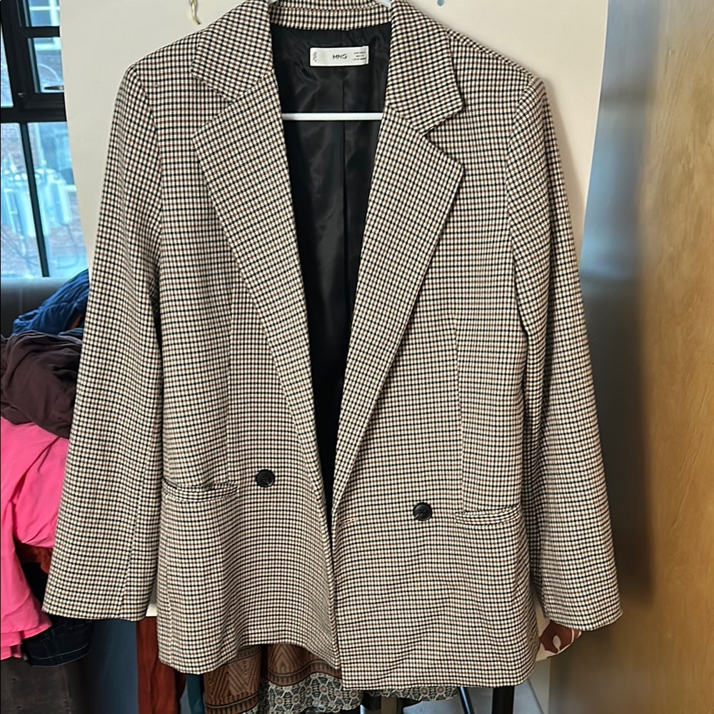 Mango Black and Brown Checked Classic  Blazer